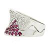Image 6 : Italian 14k White Gold Pink Sapphire & Diamond Wavy Design Wide Cigar Band Ring