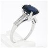 Image 9 : Platinum 4.24 ctw Gubelin NO HEAT Oval Sapphire & Baguette Diamond 3 Stone Ring