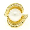 Large 18k Yellow Gold 10.6mm Round White Pearl Solitaire & Diamond Cocktail Ring