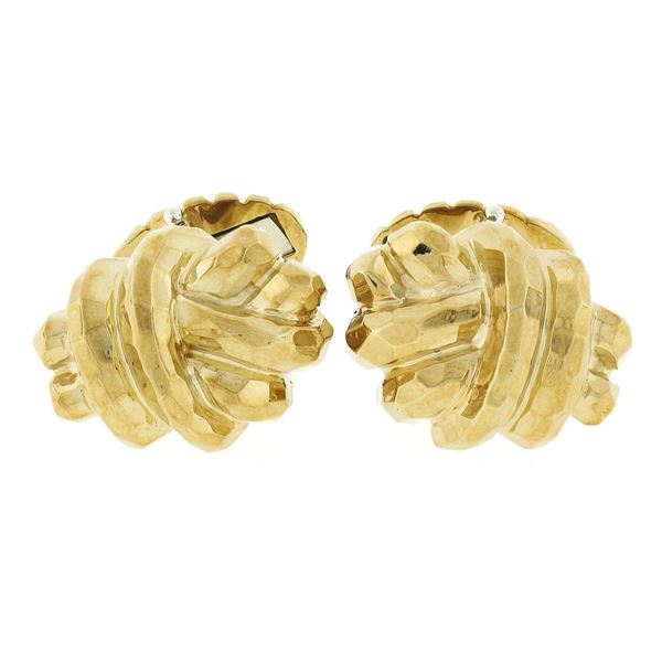 Henry Dunay 18k Yellow Gold Hammered Finish Infinity Love Knot Men's Cufflinks