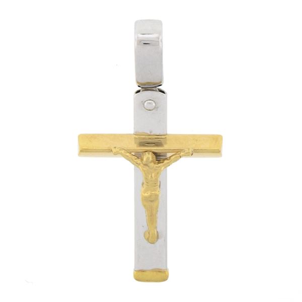 Unisex Classic 18k Two Tone Gold Polished Finish Crucifix Cross Charm Pendant