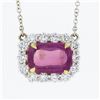 Image 3 : NEW 18K Gold 5.24 ctw GIA NO HEAT Pink Sapphire & Diamond Halo Pendant Necklace