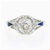 Image 5 : Antique Art Deco Platinum GIA European Diamond Sapphire Filigree Engagement Ring