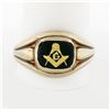 Men's Vintage 10k Gold Black Onyx Gold Leaf Design Masonic Solitaire Band Ring