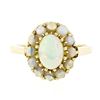 Image 4 : Vintage 14K Gold FINE Oval Cabochon Solitaire & Bead Ball Halo Opal Cluster Ring