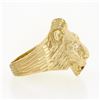 Image 4 : Vintage 14k Yellow Gold Ruby & Diamond Eyes Detailed Textured 3D Lion Head Ring