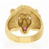 Image 6 : Vintage 14k Yellow Gold Ruby & Diamond Eyes Detailed Textured 3D Lion Head Ring