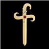 Image 2 : Vintage Retro 18k Gold Ruby Diamond Textured Florentine Sword Dagger Brooch Pin