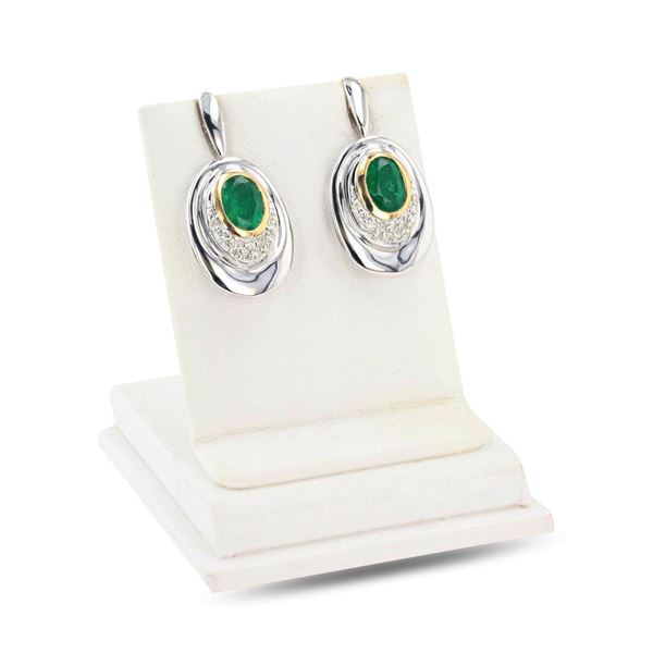 2.51 ctw Emerald and 0.39 ctw Diamond 14K White and Yellow Gold Earrings
