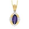 Image 2 : 14K TT Gold 0.80 ctw Marquise Amethyst Solitaire w/ Fancy Frame Pendant & Chain