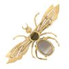 Image 3 : Vintage 14k Gold Agate Tigers Eye Pearl Green Blue Enamel Large Fly Brooch Pin