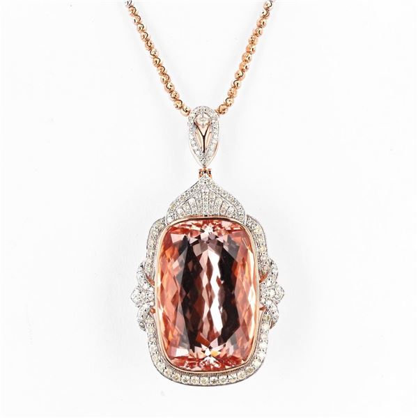 59.80 ctw Morganite and 1.72 ctw Diamond 14K Rose and White Gold Pendant