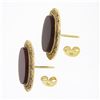 Image 4 : Antique 14K Yellow Gold Oval Bezel Carnelian Repousse Work Frame Button Earrings