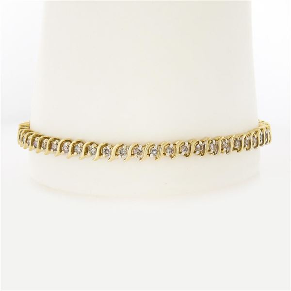 14K Gold 1.75 ctw Round Fancy Champagne Diamond "S" Link Line Tennis Bracelet