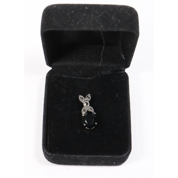 STAMPED 925 JC MARCASITE AND ONYX SLIDE PENDANT