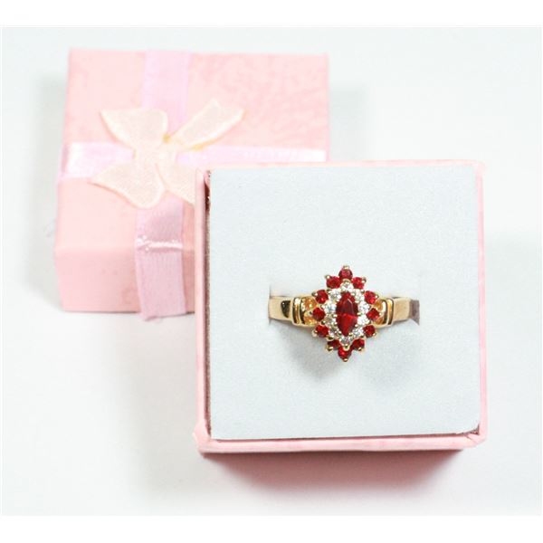 RED AND CLEAR RHINESTONE ROSE GOLD COLOUR