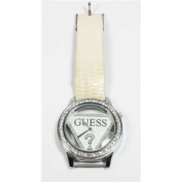 GUESS SILVERTONE RHINESTONE CLEAR WRIST WATCH