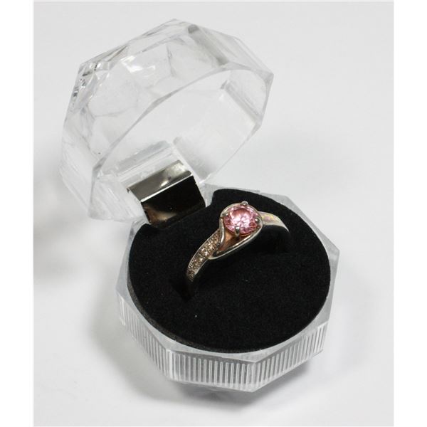 STAMPED .925 PINK STONE RING SIZE 7.75