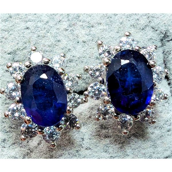SILVER SAPPHIRE 2CT & CZ EARRINGS