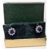 Image 4 : SILVER SAPPHIRE 2CT & CZ EARRINGS