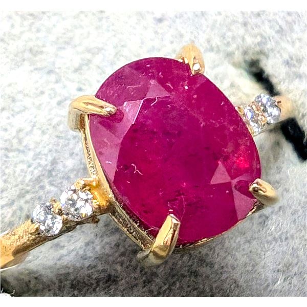 10K YELLOW GOLD 1.7G RUBY 3.5CT & LAB DIA 0.05CT