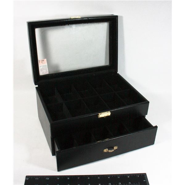 BLACK JEWELRY BOX, DRAWER IN BOTTOM