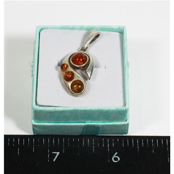 STAMPED 925 AMBER COLORED STONE PENDANT