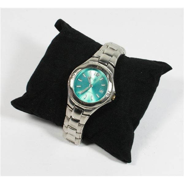 STAINLESS STEEL BAND BLUE FACE QUARTZ WRIST WATCH