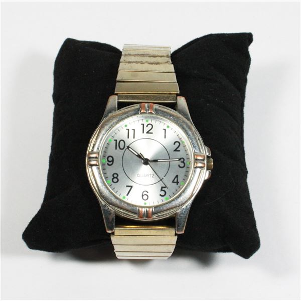 QUARTZ STAINLESS STEEL STRETCH BAND WRIST WATCH