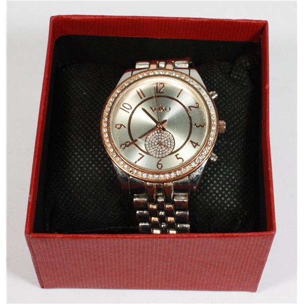 XOXO 2 TONE RHINESTONE ACCENT WRIST WATCH