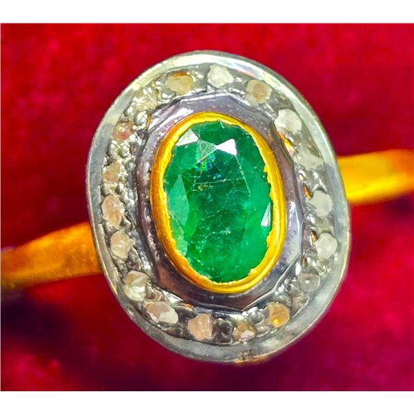 SILVER SAPPHIRE AND DIAMOND 0.75CT RING (~SIZE 7)