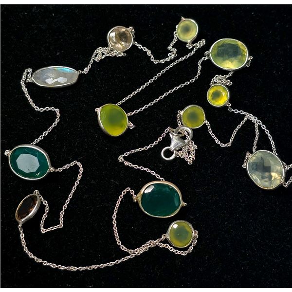 SILVER 10.5G 30" GENUINE GEMSTONE NECKLACE