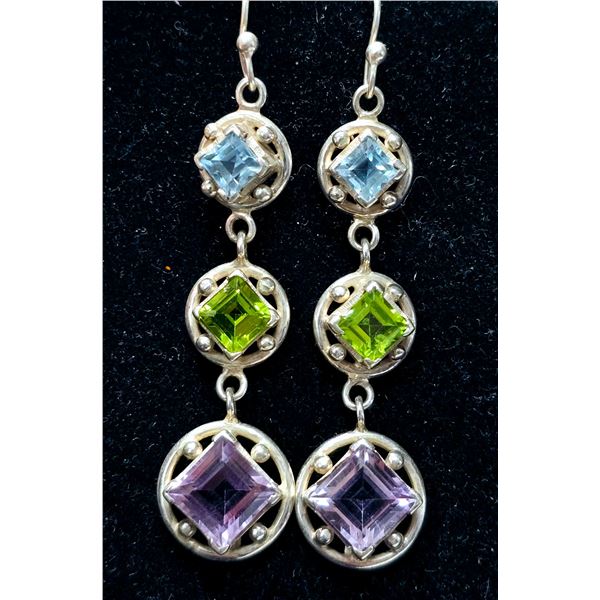 SILVER PERIDOT AME AND TOPAZ 10.9G EARRINGS