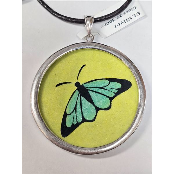 SILVER 20.5G GENUINE GEMSTONE PAINTING PENDANT