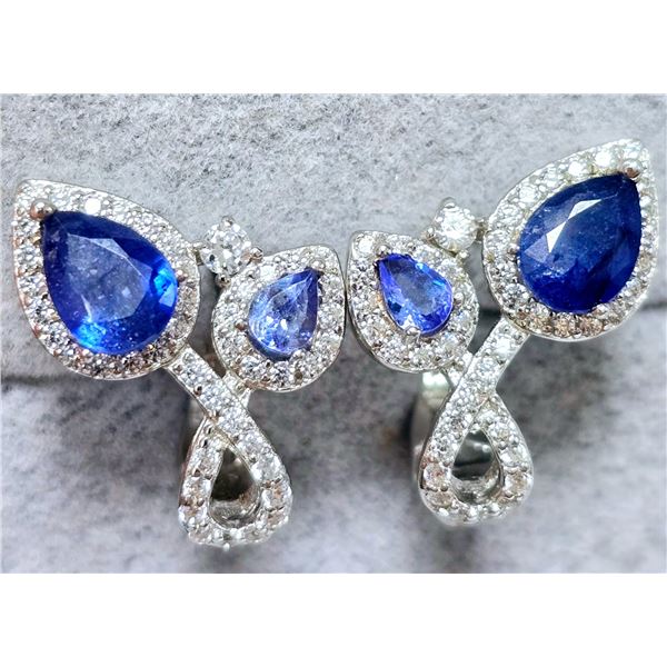 SILVER SAPPHIRE AND CZ EARRINGS