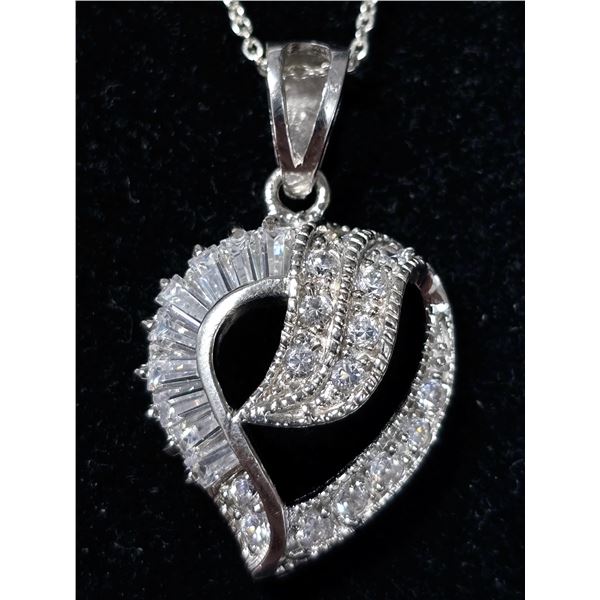 SILVER 5.2G CZ HEART 16" NECKLACE