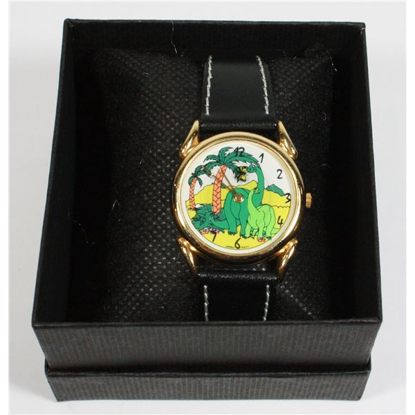VINTAGE DINOSAUR SCENE WATCH WITH LEATHER