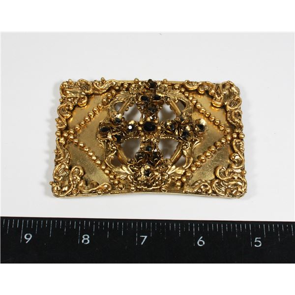 GOLD TONE CROSS BELT BUCKLE BLUE RHINESTONE