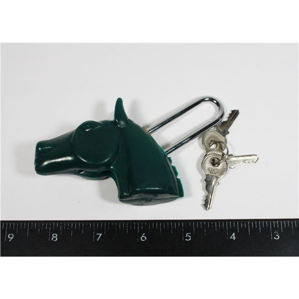 GREEN HORSE HEAD PADLOCK WITH KEYS