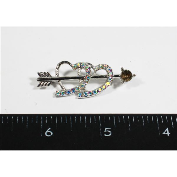VINTAGE SILVER TONE DOUBLE HEART WITH ARROW