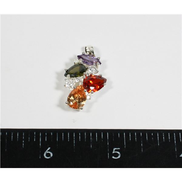 GEMSTONE SILVER TONE PENDANT