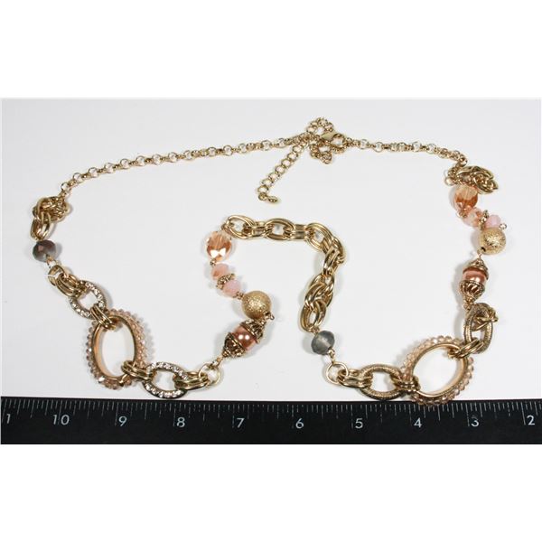 GOLD TONE OVAL LINK, RHINESTONE BEAD CHAIN