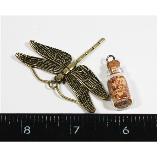DRAGON FLY PENDANT SOLD WITH MINI BOTTLE PENDANT