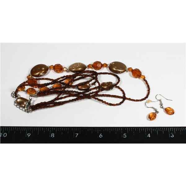 COFFEE BEADED NECKLACE AND EARRING SET