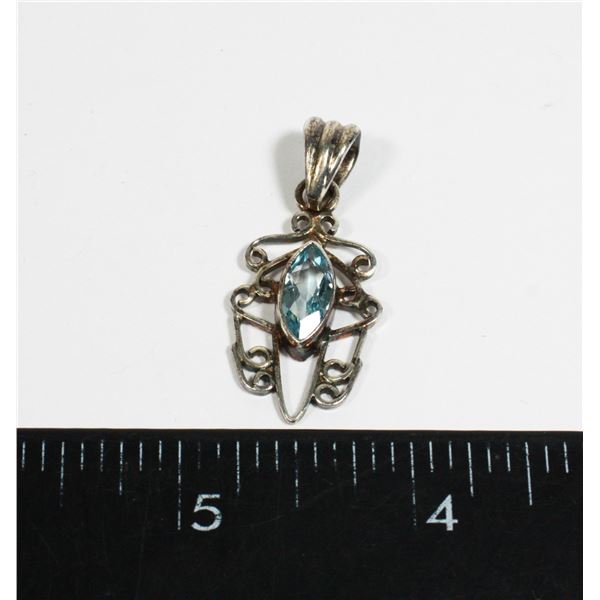 SILVER TONE LIGHT BLUE RHINESTONE PENDANT