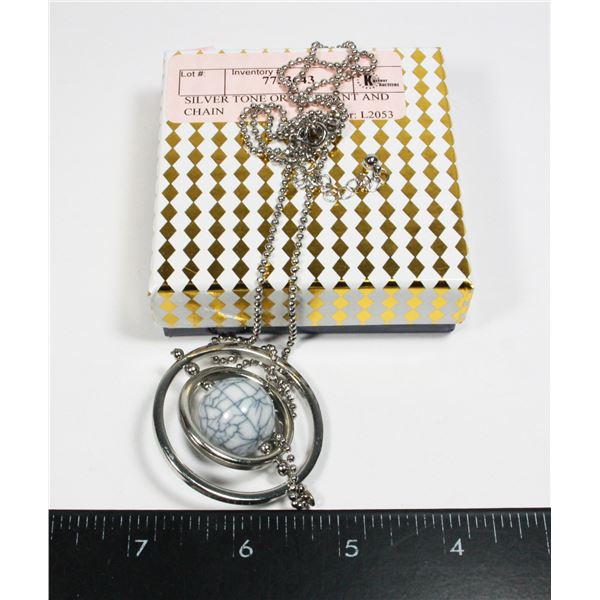 SILVER TONE ORB PENDANT AND CHAIN