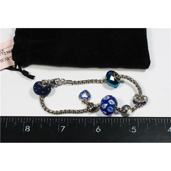 NEW BLUE HEART DESIGN CHARM BRACELET