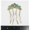 Image 1 : VINTAGE GOLD TONE AND BLUE FLORAL HAIR COMB