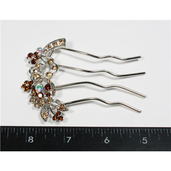 VINTAGE SILVER TONE COFFEE FLORAL HAIR COMB