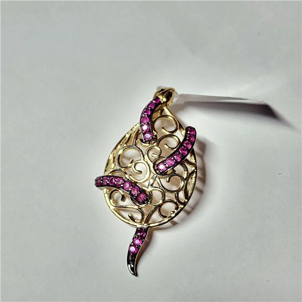 SILVER GOLD PLATED &RUBY PENDANT